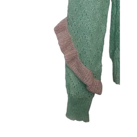 RARE Anna October Mint Green Pink Ruffle Wool Blend Sweater Size Small - Picture 8 of 11